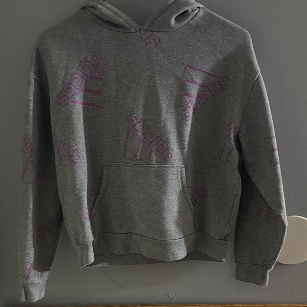 Adidas Kids Gray Hoodie with Purple Accents